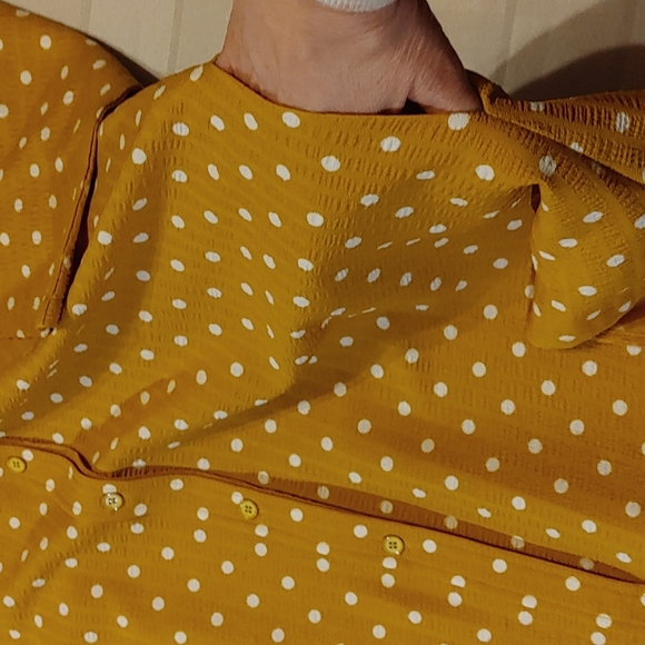 Red Coral Mustard Yellow Polka Dot A Line Tunic Style with Pockets Medium - Picture 3 of 12